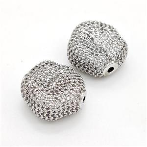 Copper Beads Micro Pave Zirconia Platinum Plated, approx 17-18mm