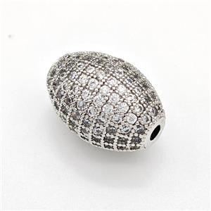 Copper Rice Beads Micro Pave Zirconia Platinum Plated, approx 12-17mm