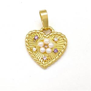 Copper Heart Pendant Pave Pearlized Resin Zirconia Gold Plated, approx 14mm