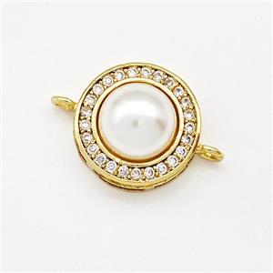 Copper Coin Connector Pave Pearlized Resin Zirconia Gold Plated, approx 13mm