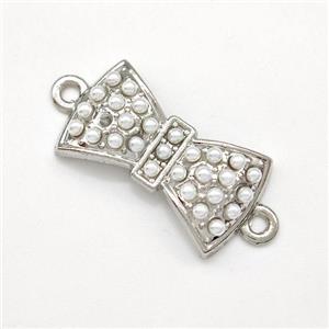 Copper Bow Connector Pave Pearlized Resin Platinum Plated, approx 15-25mm
