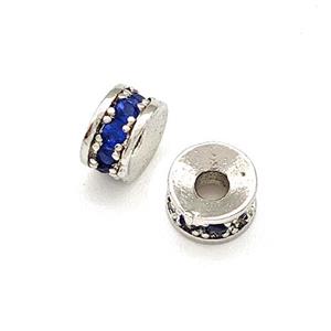 Copper Heishi Beads Pave Blue Zirconia Platinum Plated, approx 4mm