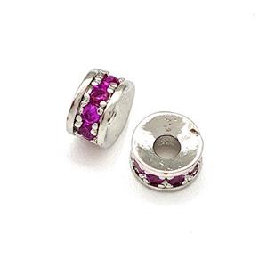 Copper Heishi Beads Pave Fuchsia Zirconia Platinum Plated, approx 4mm