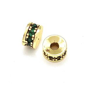 Copper Heishi Beads Pave Green Zirconia Gold Plated, approx 4mm