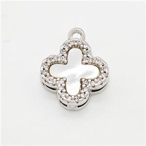 Copper Clover Pendant Pave Shell Zirconia Platinum Plated, approx 12mm