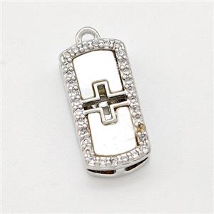 Copper Rectangle Pendant Pave Shell Zirconia Platinum Plated, approx 8-16mm