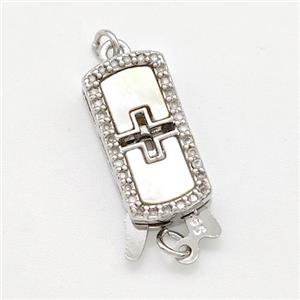 Copper Slider Clasp Pave Shell Zirconia Rectangle Platinum Plated, approx 8-16mm