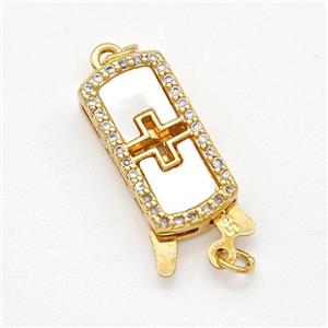 Copper Slider Clasp Pave Shell Zirconia Rectangle Gold Plated, approx 8-16mm