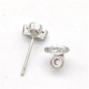 Copper Stud Earrings Pave Zirconia Eye Platinum Plated, approx 7mm