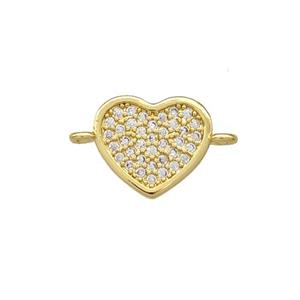 Copper Heart Connector Pave Zirconia Gold Plated, approx 9.5-11mm