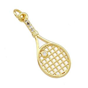 Tennis Racket Charms Copper Pendant Pave Zirconia Gold Plated, approx 11-25mm