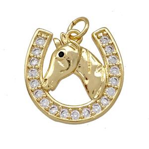 Copper Horseshoes Charms Pendant Pave Zirconia Gold Plated, approx 18mm