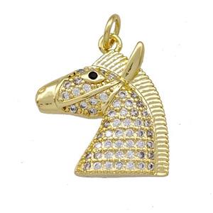 Copper Horsehead Charms Pendant Pave Zirconia Gold Plated, approx 18-19mm