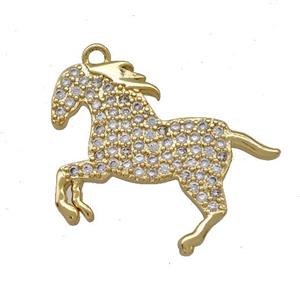 Copper Horse Pendant Pave Zirconia Gold Plated, approx 20-25mm