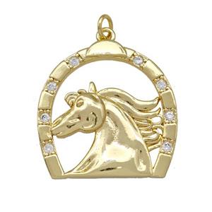Copper Horse Charms Pendant Pave Zirconia Gold Plated, approx 26-27mm