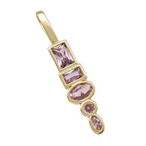 Copper Stick Pendant Pave Zirconia Gold Plated, approx 7-34mm