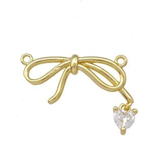 Copper Bow Pendant Pave Zirconia Heart 2loops Gold Plated, approx 5mm, 12-25mm