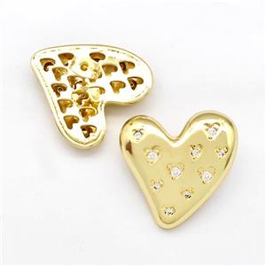 Copper Heart Stud Earrings Pave Zirconia Gold Plated, approx 26-28mm
