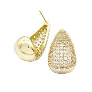 Copper Teardrop Stud Earrings Micro Pave Zirconia Gold Plated, approx 14-25mm