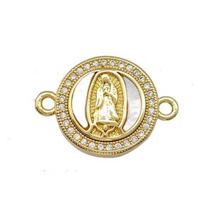 Jesus Charms Copper Circle Connector Pave Shell Zirconia 18K Gold Plated, approx 15.5mm