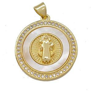 copper pendant pave zircon, gold plated, approx 23mm
