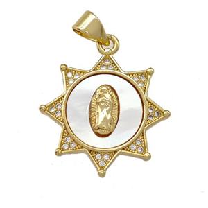 Jesus Charms Copper Pendant Pave Shell Zirconia 18K Gold Plated, approx 20mm