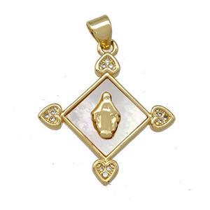 Jesus Charms Copper Pendant Pave Shell Zirconia 18K Gold Plated, approx 23mm
