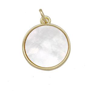 Copper Circle Pendant Pave Shell 18K Gold Plated, approx 15.5mm