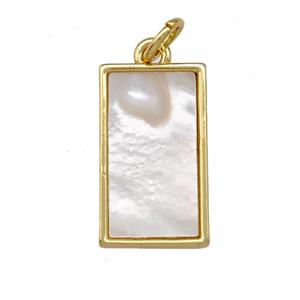 Copper Rectangle Pendant Pave Shell 18K Gold Plated, approx 10-17mm