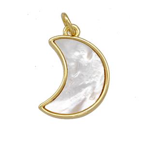 Copper Moon Pendant Pave Shell 18K Gold Plated, approx 12-17mm