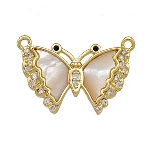 Copper Butterfly Pendant Pave Shell Zirconia 2loops 18K Gold Plated, approx 14-22mm