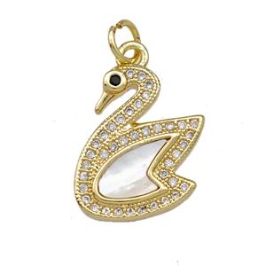 Copper Swan Pendant Pave Shell Zircoina 18K Gold Plated, approx 17mm