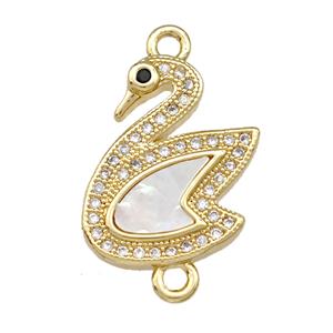 Copper Swan Connector Pave Shell Zircoina 18K Gold Plated, approx 17mm