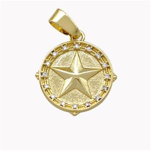 Copper Circle Pendant Pave Zirconia Star Gold Plated, approx 15mm