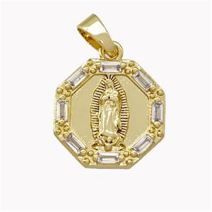 Copper Circle Pendant Pave Zirconia Jesus Gold Plated, approx 16mm