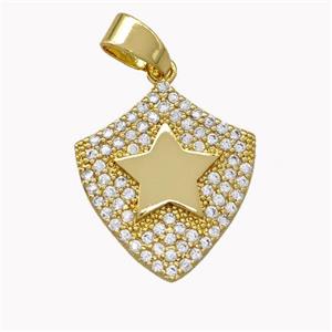 Copper Shield Pendant Micro Pave Zirconia Star Gold Plated, approx 17-18mm