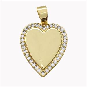 Copper Heart Pendant Micro Pave Zirconia Gold Plated, approx 17-20mm
