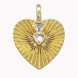 Copper Heart Pendant Pave Zirconia Gold Plated, approx 21mm