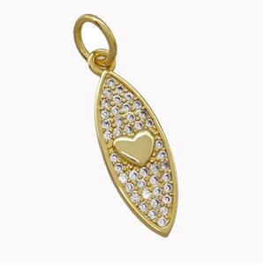 Copper Leaf Charms Pendant Micro Pave Zirconia Heart Gold Plated, approx 7-20mm