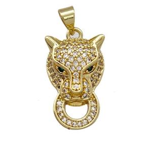 Copper Leopard Pendant Pave Zirconia Gold Plated, approx 13-20mm