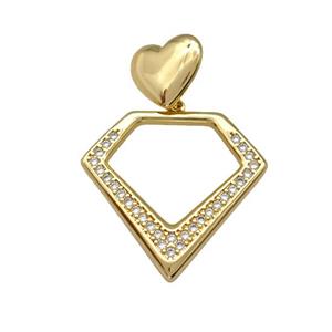 copper pendant pave zircon, gold plated, approx 13mm, 27-30mm