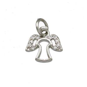 Copper Angel Pendant Pave Zirconia Platinum Plated, approx 8-10mm