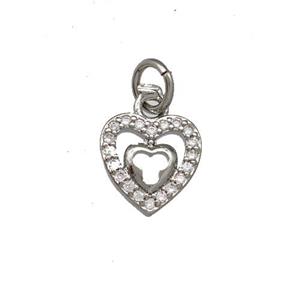 Copper Heart Pendant Micro Pave Zirconia Platinum Plated, approx 9mm
