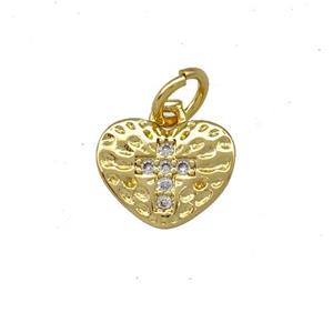 Copper Heart Pendant Micro Pave Zirconia Cross Gold Plated, approx 8-10mm