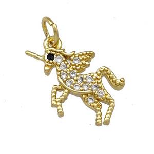 Copper Unicorn Pendant Pave Zirconia Gold Plated, approx 13-15mm