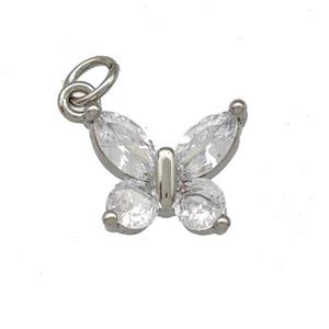 Copper Butterfly Pendant Pave Zirconia Platinum Plated, approx 10-12mm