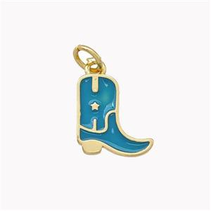 Copper Shoes Pendant Teal Enamel Gold Plated, approx 11mm