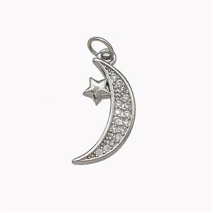 Copper Moon Pendant Pave Zirconia Star Platinum Plated, approx 9-18mm