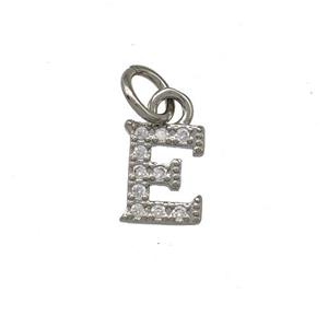 Copper Letter-E Pendant Pave Zirconia Platinum Plated, approx 5-8mm