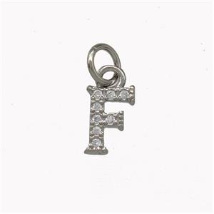 Copper Letter-F Pendant Pave Zirconia Platinum Plated, approx 5-8mm